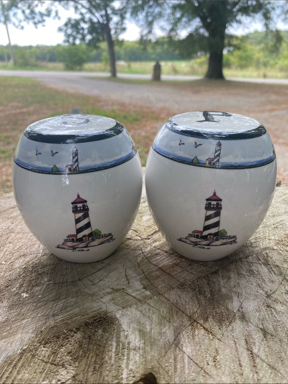 Vintage coastal lighthouse salt and pepper shakers